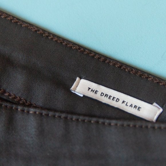 Zara Dreed Flare Raw Hem Cropped Faux Leather Waxed Denim Jeans Size US 14 - Picture 6 of 10